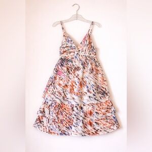 Hang Ten Boho Abstract Babydoll Tiered Medium Dress Indie Festival Colorful